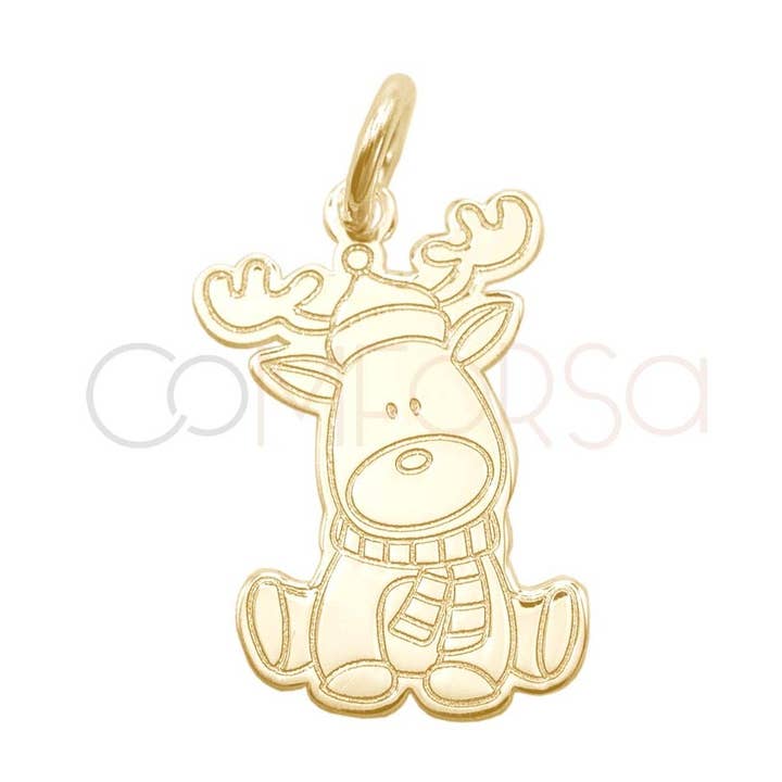 COM FORSA SL - Wholesale Individual Charm/Pendant - Sterling Silver 925 Reindeer With Hat Pendant 10 X 16Mm0