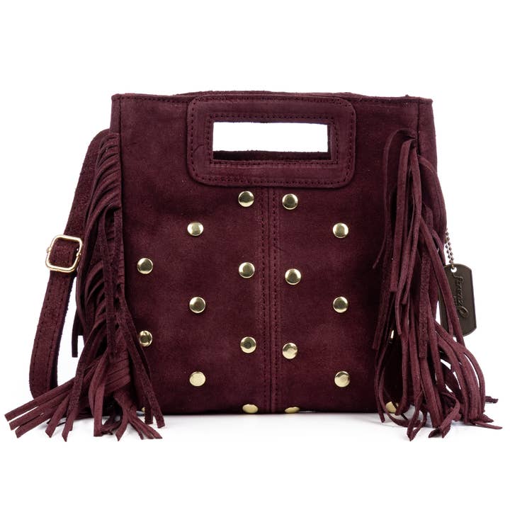 Barbata bandoleira. Pele autêntica Camurça tachas decorativas por atacado de FIRENZE ARTEGIANI