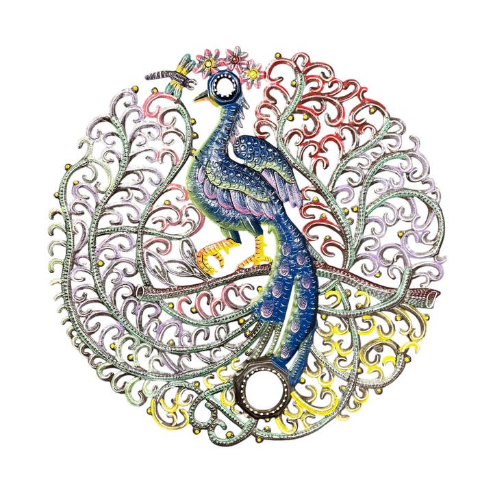 Peacock Oil Drum Top for wholesale by Haiti Fair Trade- Papillon Marketplace