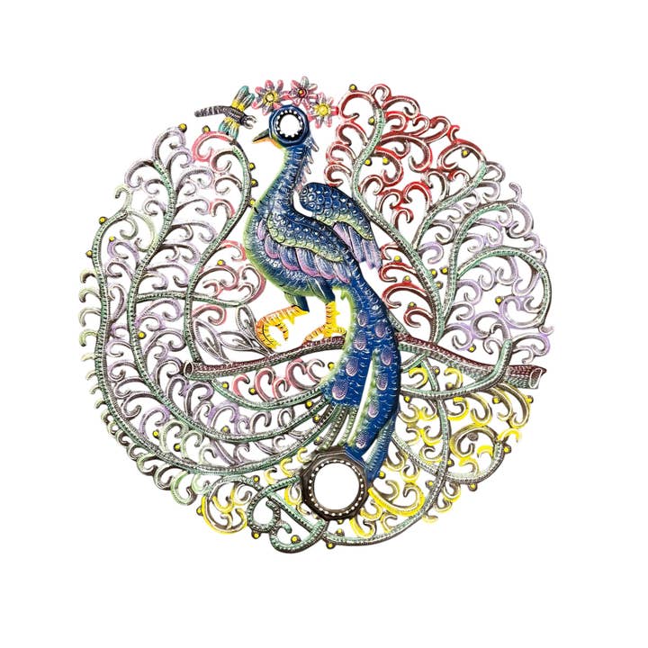 Peacock Oil Drum Top for wholesale by Haiti Fair Trade- Papillon Marketplace