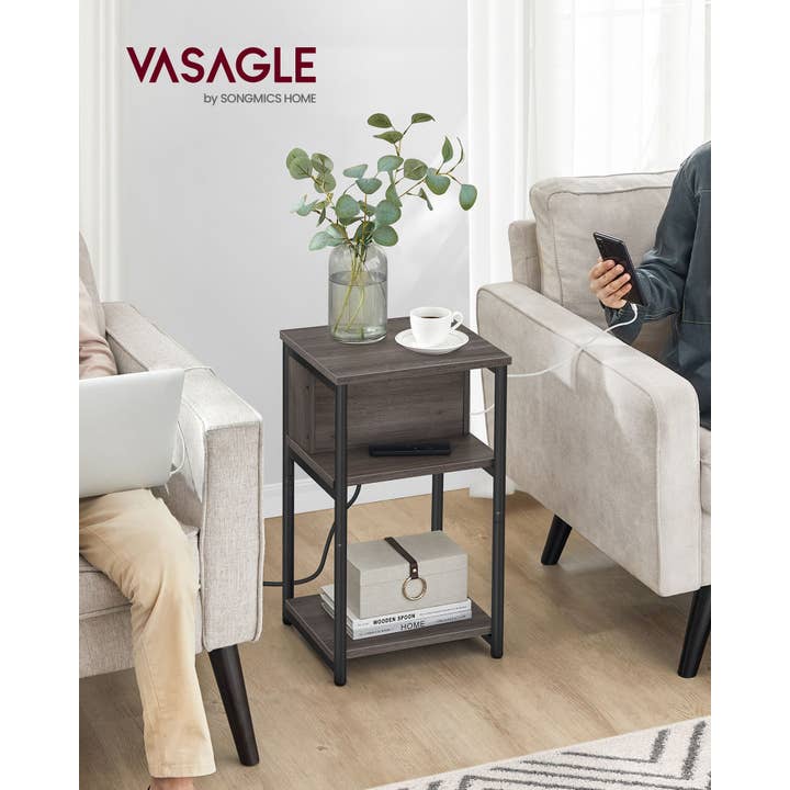 3-Tier End Table with Charging Station Chestnut Brown an- for wholesale by Greenwestons