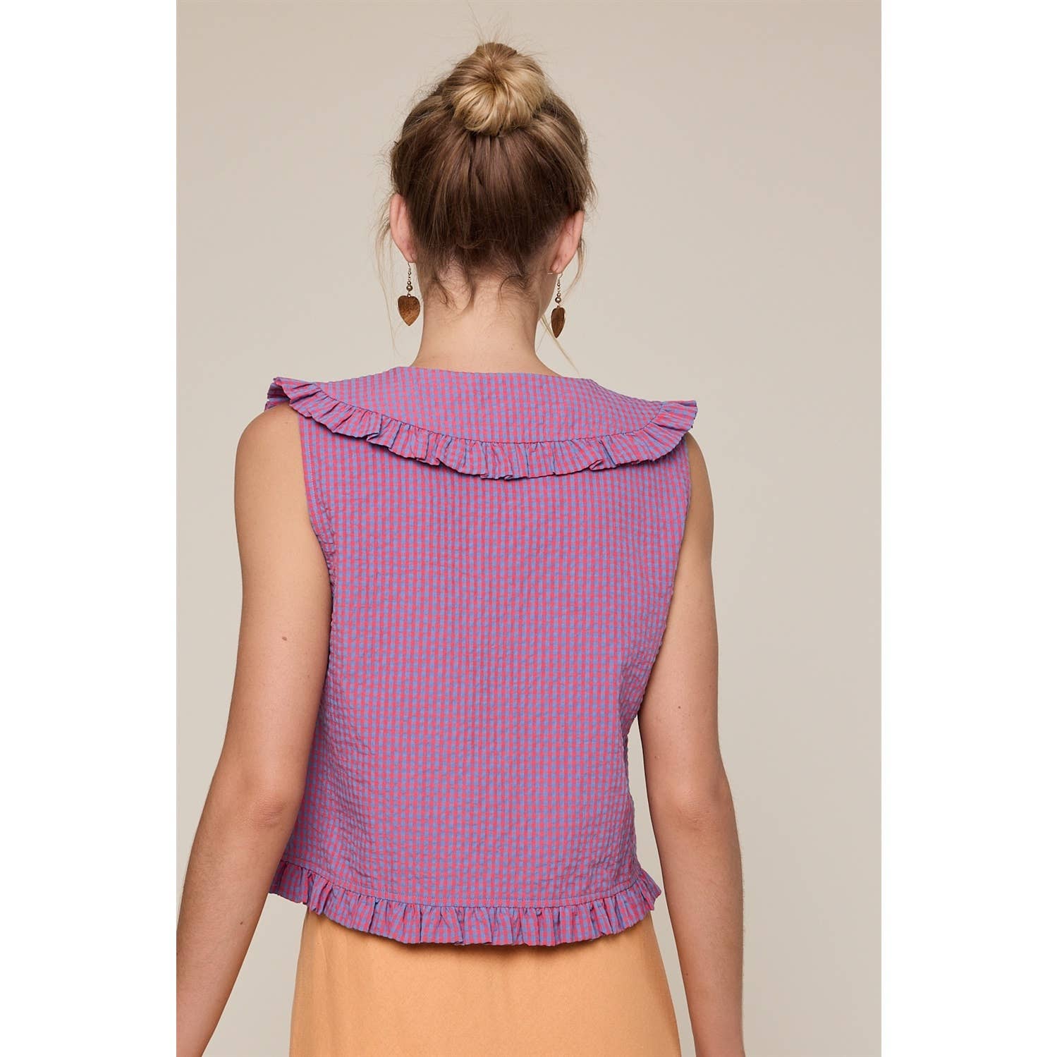 Wishlist Apparel - Wholesale Blouse - Women's - RUFFLED COLLAR PLAID BLOUSE / WL25-116323