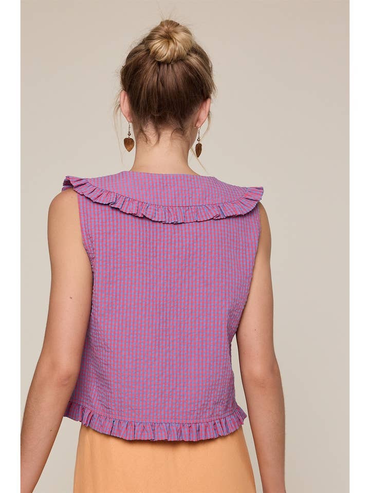 Wishlist Apparel - Wholesale Blouse - Women's - RUFFLED COLLAR PLAID BLOUSE / WL25-116323