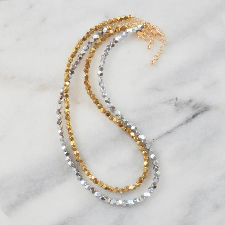 Disco Ball Hematite Beaded Choker Necklace in Gold or Silver for wholesale by Libby & Smee