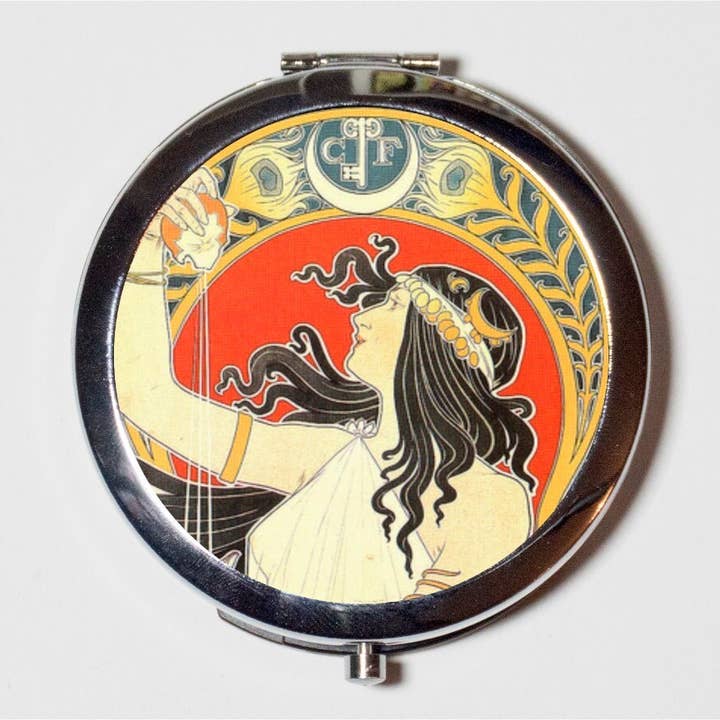 Alphonse Mucha Compact Mirror - Bitter Oriental Art Nouveau Boho Bohemian Gypsy - Make Up Pocket Mirror for Cosmetics for wholesale by FringePop