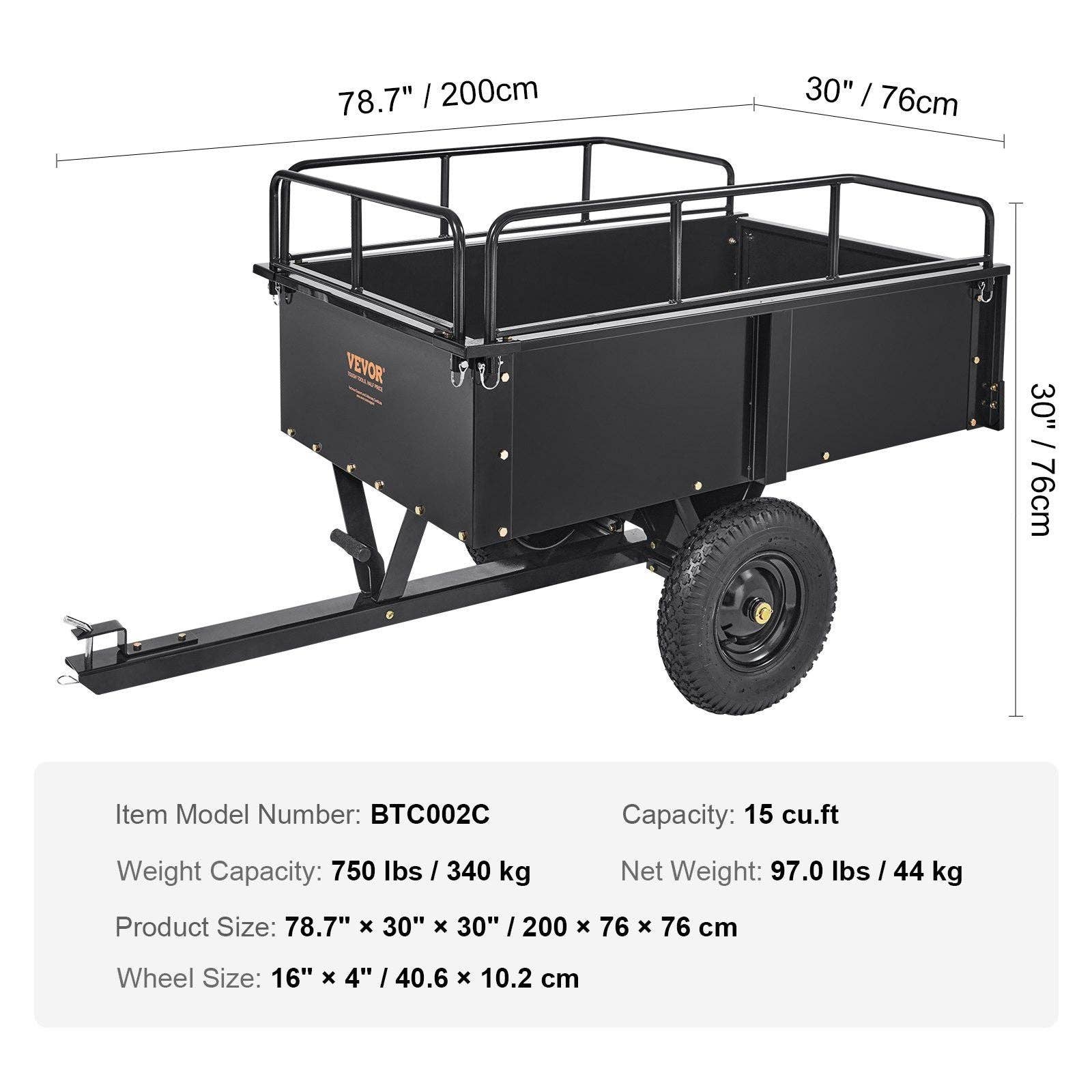 Hard Rock Health Stores - Wholesale Outdoor Ornament/Decor - Heavy Duty ATV Trailer Steel Dump Cart, 750-Pound 15 Cubic Feet, Garden Utility Trailer with Removable Sides for Riding Lawn Mower Tractor6