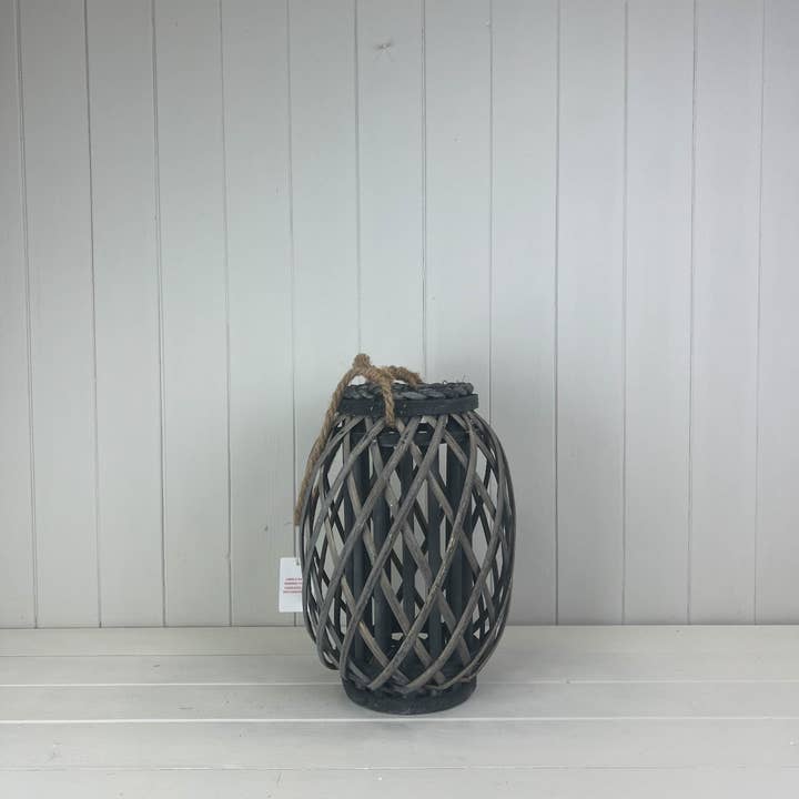 Grey Wicker Lantern for wholesale by Satchville