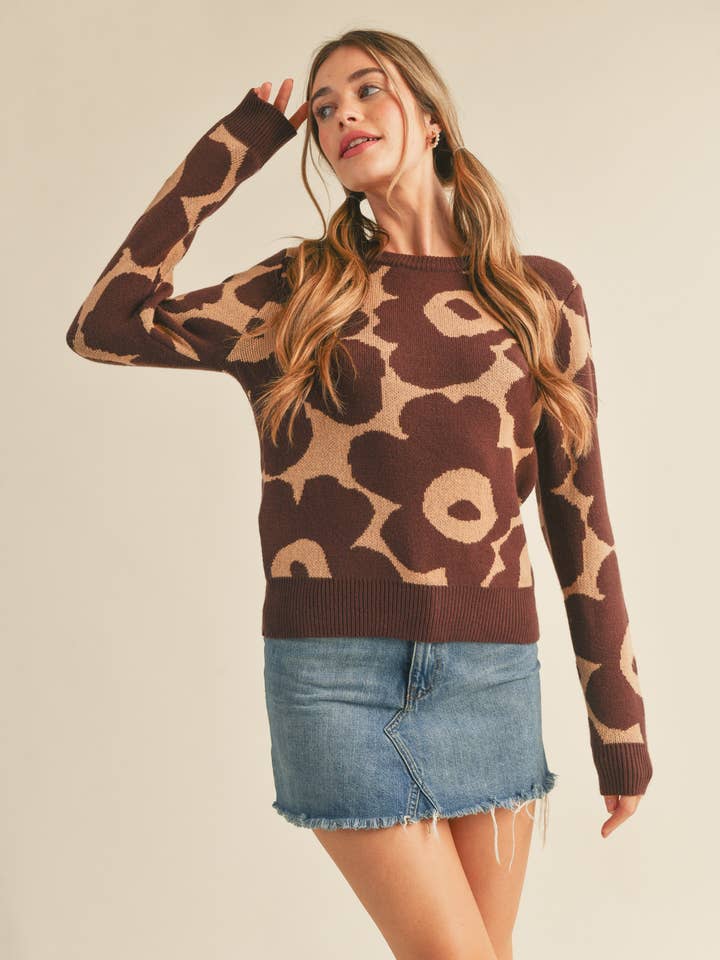 ABSTRACT FLORAL KNIT SWEATER MSW10286 for wholesale by &MERCI