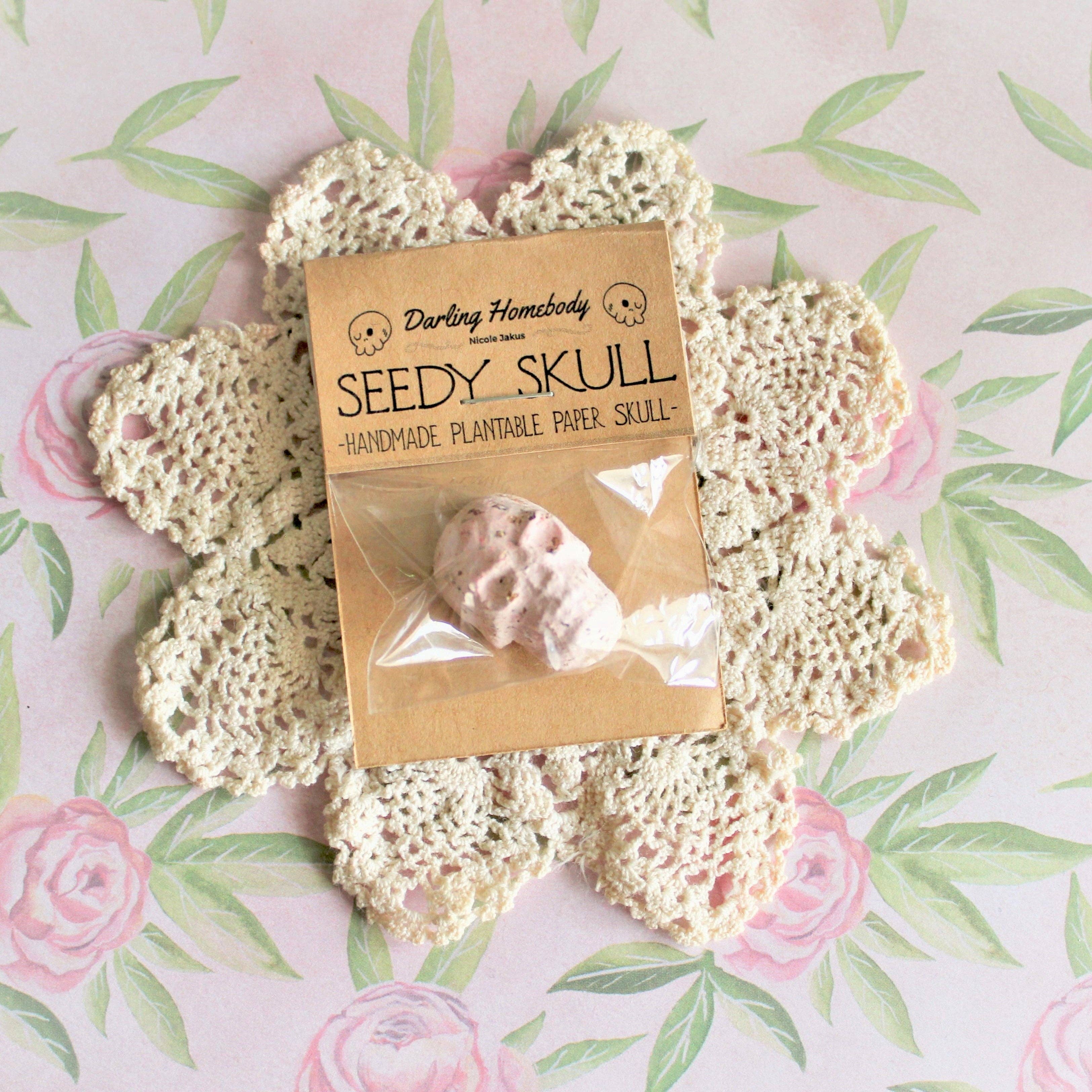 Darling Homebody – Engroshandel Plantefrø – Enkelt plantbart pudderrosa papirkranie / Seedy Skull frøbombe / Håndlavet af genanvendt papirmasse / Lille forår- og sommersgave / Vilde blomster1