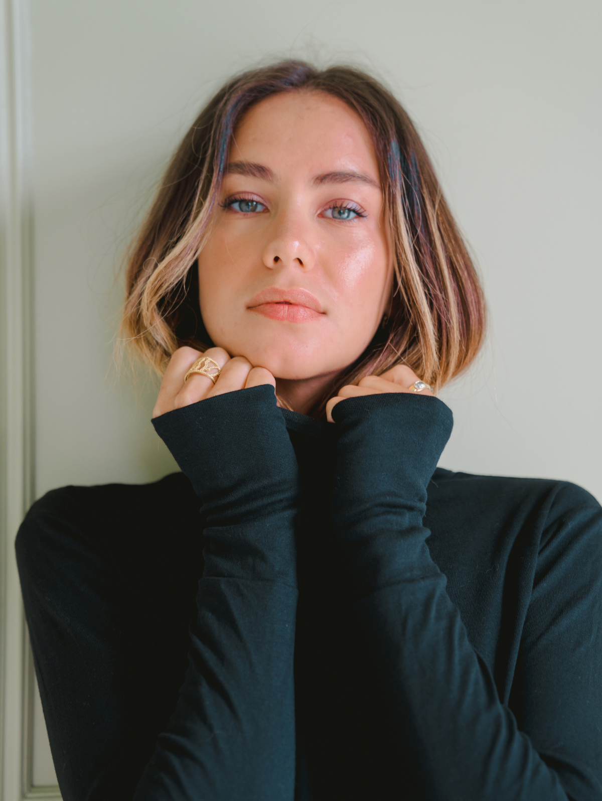 Hands To Hearts - Wholesale Knit Top - Women's - Reversible Knotted LS Turtleneck Azure6