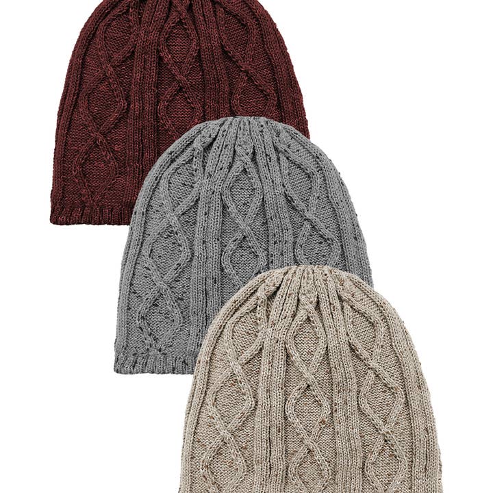 Cable Knit Beanie in Textured Nep Yarn for wholesale by Grand Sierra