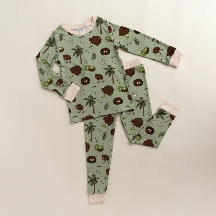 Pijama de Duas Peças para Crianças com Estampa de Kiwi Bird por atacado de Jungle Jams