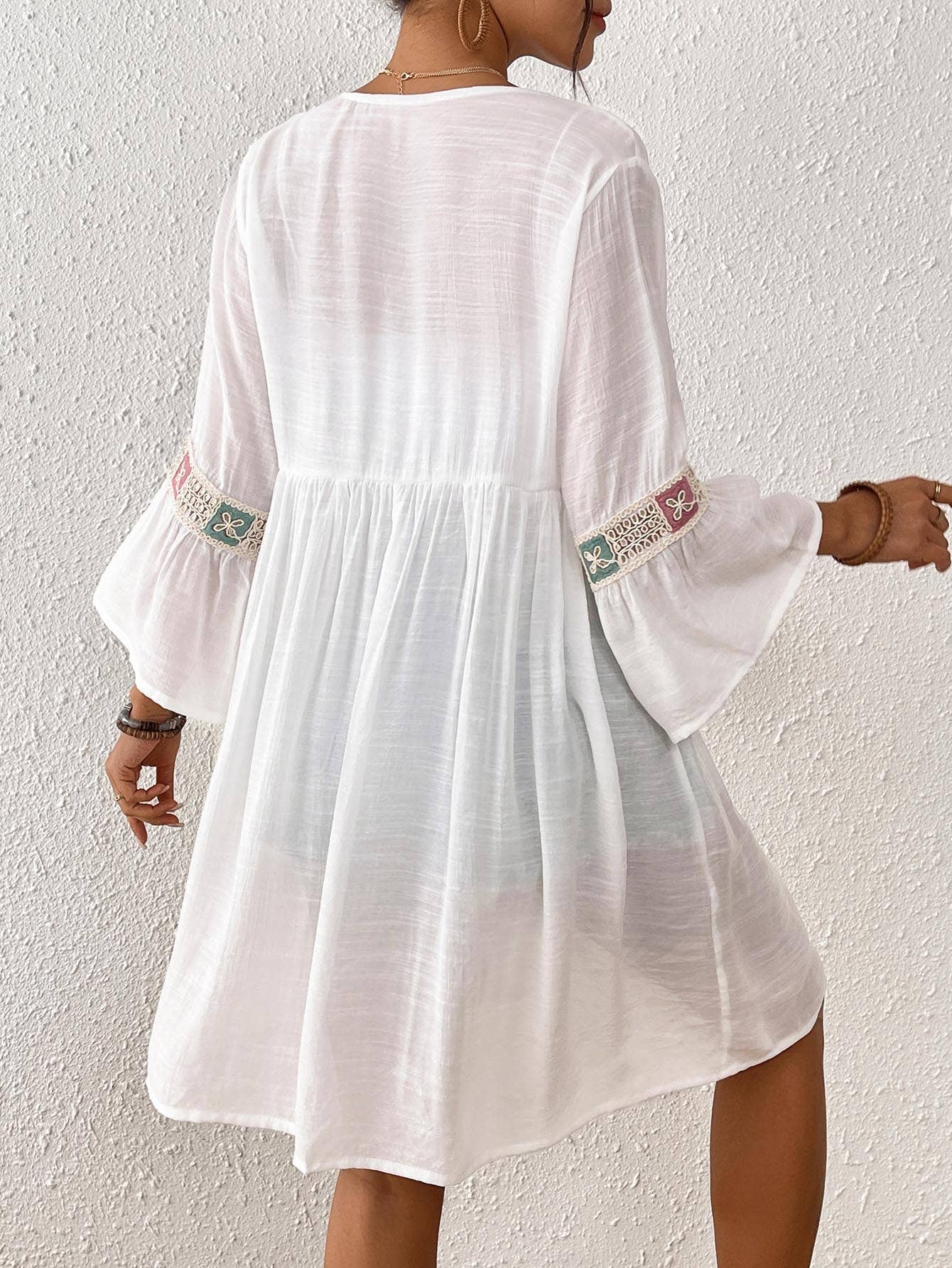 Rosa Clothing - Vente Cache-maillot – femme - Cache-maillot de plage en dentelle brodée patchwork2