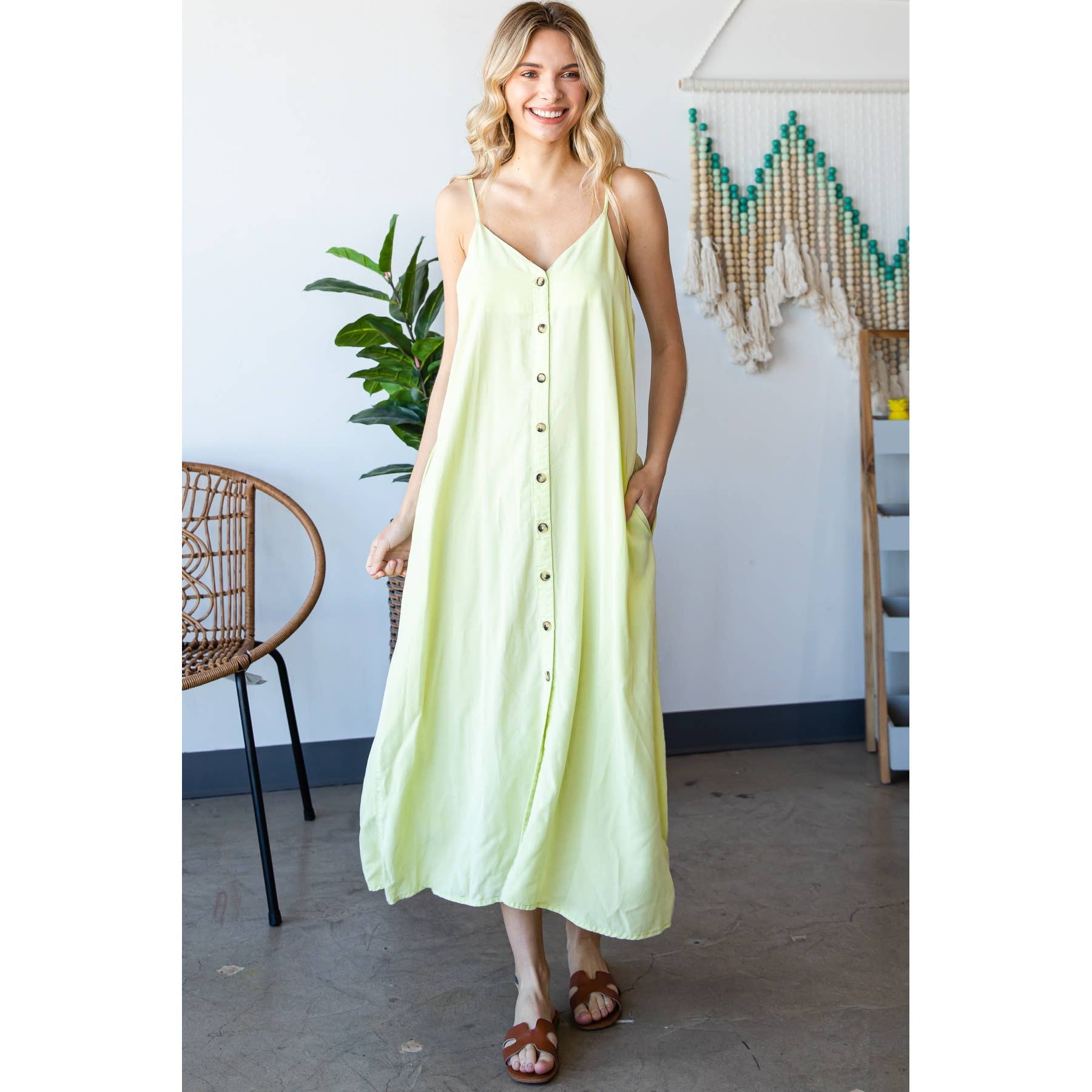 Veveret - Vente Robe – femme - Robe longue en tencel sans manches à bretelles en V1