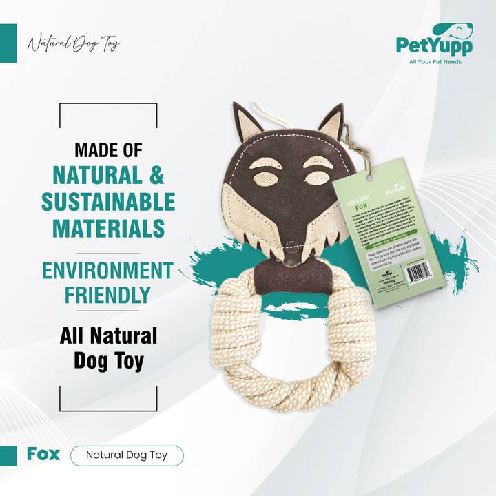 PetYupp - Wholesale Pet Rope Toy - Dog - Cotton & Jute Toss-Tug Dog Toy with Genuine Leather - Fox