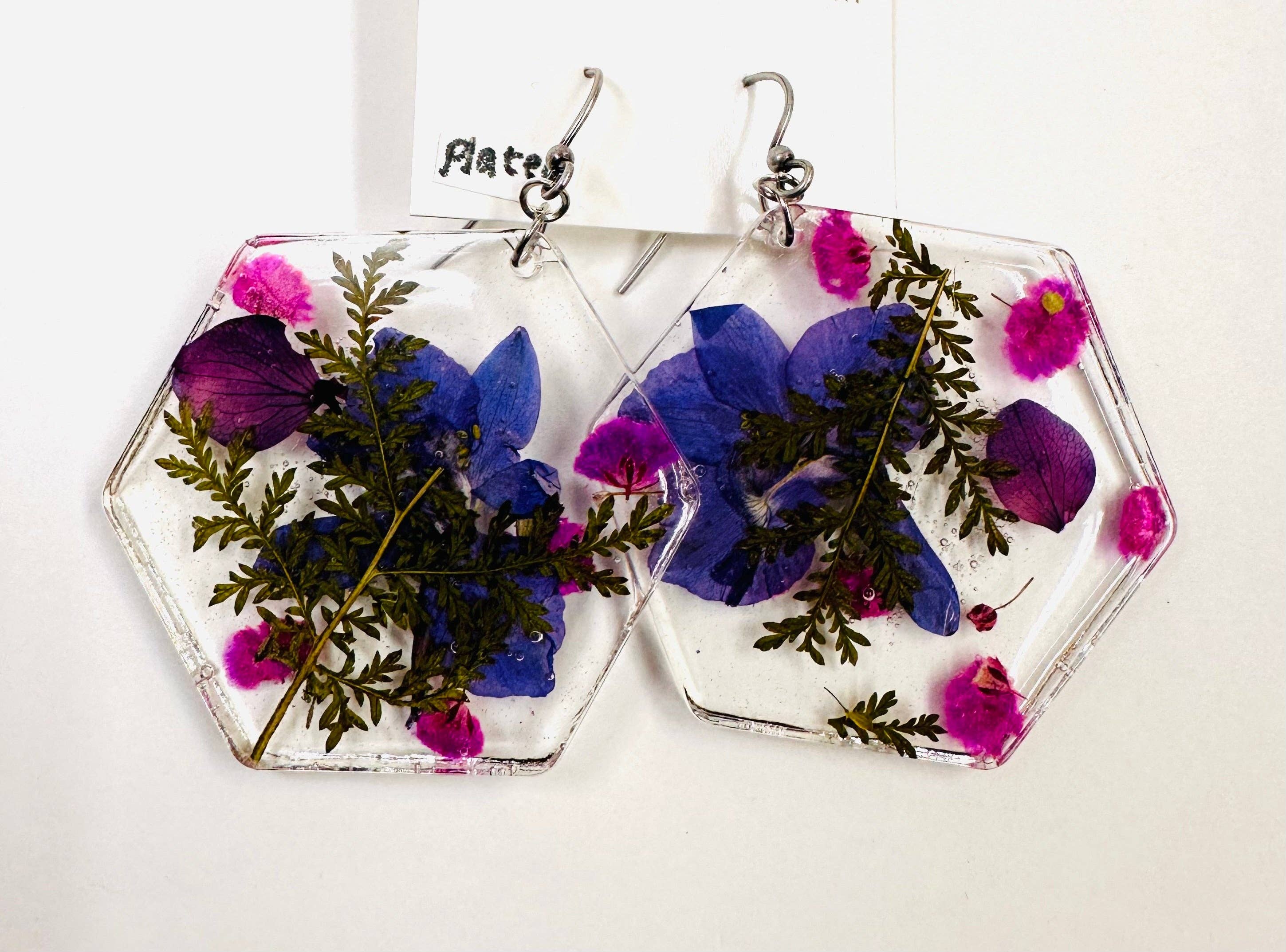 Janine’s Jewelry Design - Wholesale Hangende/ronde oorbellen - Oorbellen met geperste bloemen/echte bloemen/harsbloem31