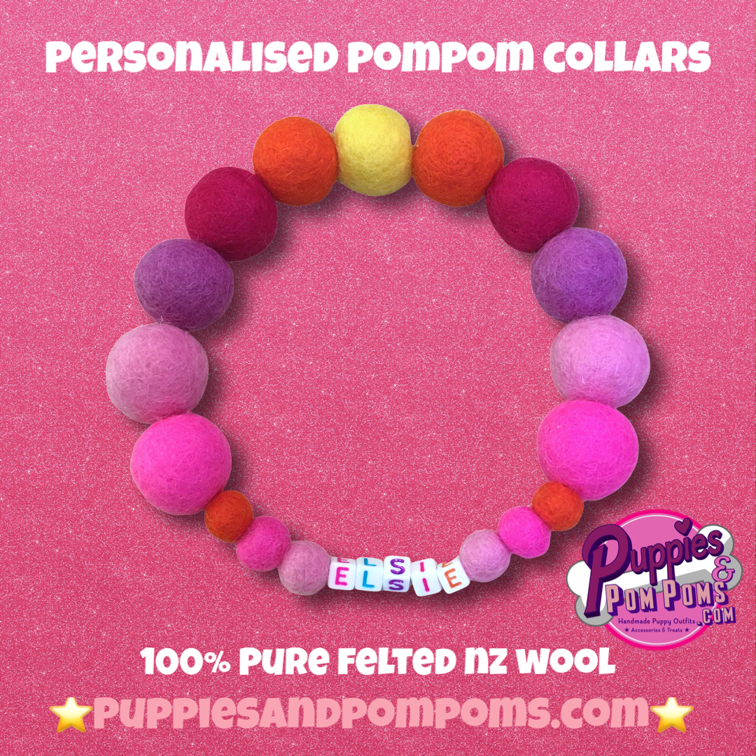 Puppies & Pom Poms - Wholesale Pet Collar - Dog - Pink - Personalised Pom Pom Dog Collar59