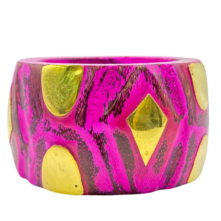 Treasure Jewelry - Wholesale Bangle Bracelet - Rustic Handcrafted Wooden Bangle with Brass Inlays4