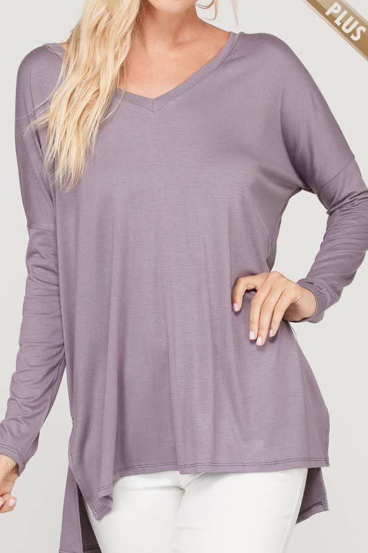 A.gain – wholesale Tunic – Women’s – 10210LP07 - PLUS SIZE SOLID LOOSE FIT V NECK LONG SLEEVE TOP7