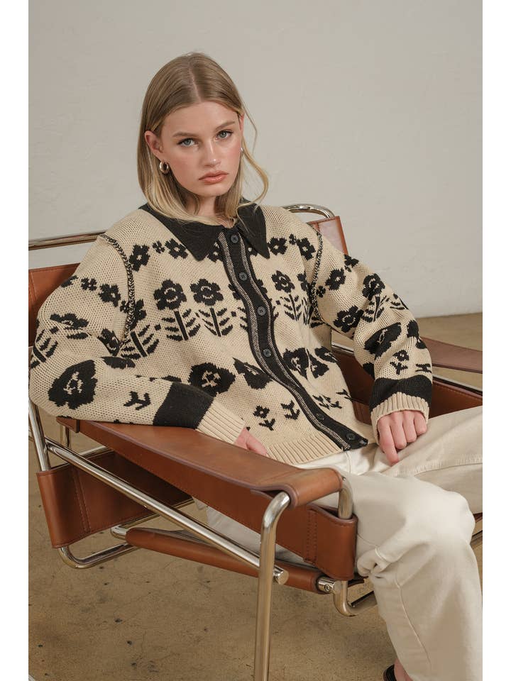 Floral Jacquard Knit Cardigan - RSW1120 for wholesale on Faire