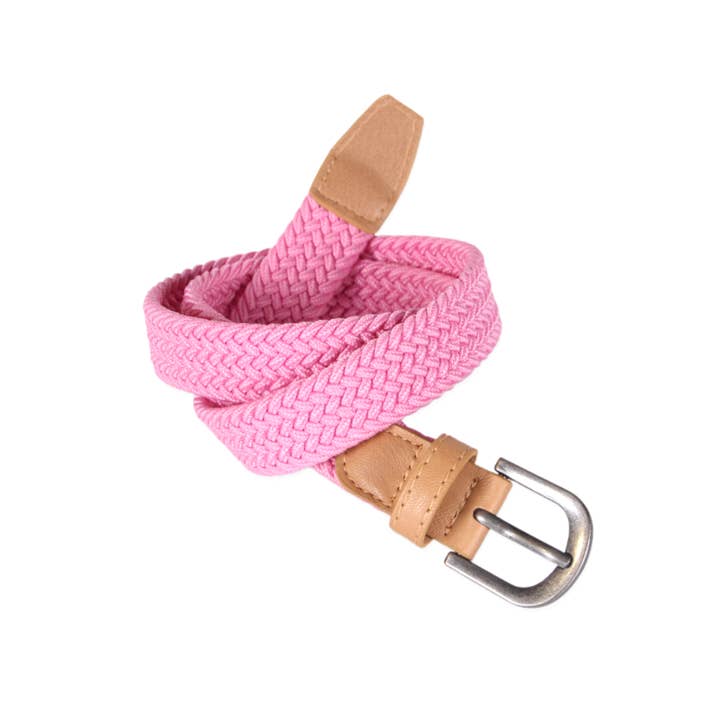 Girls Stretch Cord Braided Belt - Pink ( Ages 4-14Y) for wholesale by Peppercorn Kids