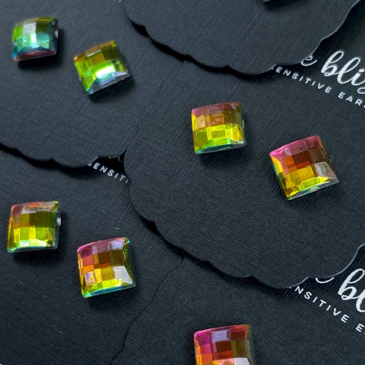 Disco Squares Stud/Post Earrings in Poison Apple for wholesale by Dixie Bliss