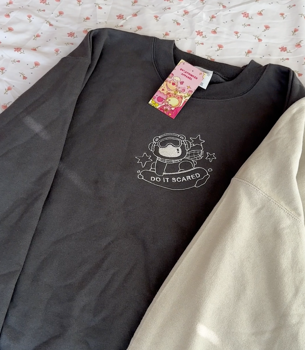 Overthinker Apparel - Wholesale Graphic Sweatshirt - Unisex - Do It Scared Embroidered Oversized Crewneck Sweatshirt1