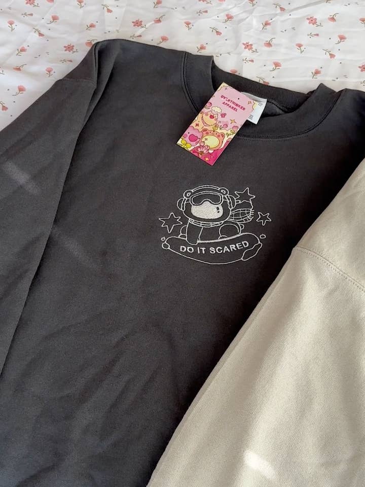 Overthinker Apparel - Wholesale Graphic Sweatshirt - Unisex - Do It Scared Embroidered Oversized Crewneck Sweatshirt1