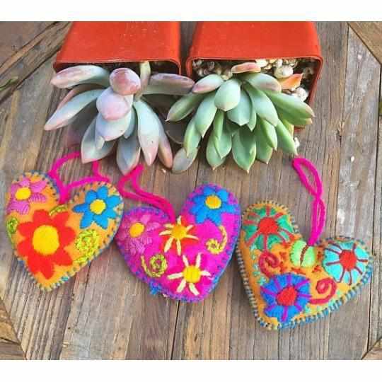 Lumily - Wholesale Retailer Sample - Home Decor - Pick Color! Corazon Heart Embroidered Handmade Valentine's Day Gift Ornament - Mexico2