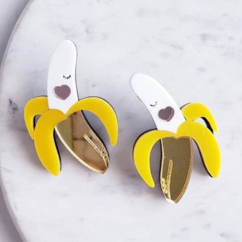 Cute Half Peeled Banana Acrylic Earrings for wholesale by Pretty Pickie