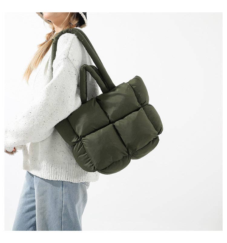 Dipped Shop - Wholesale Tote Bag - Women's - Simple Puffer Tote Bag Solid Color Soft Handbag DP809112