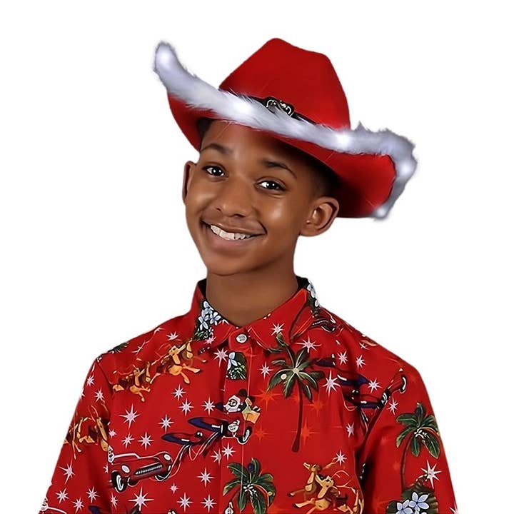 Blinkee.com, LLC - Wholesale Cowboy Hat - Unisex - LED Flashing Christmas Cowboy Red Santa Clause Western Holid
