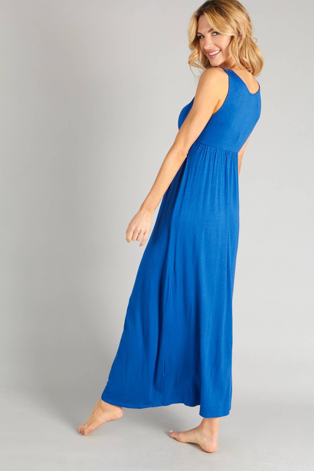 BLEU ROYAL [✨VENTE SPÉCIALE] Robe longue en spandex de rayonne unie - #T1450DV en vente sur Faire3