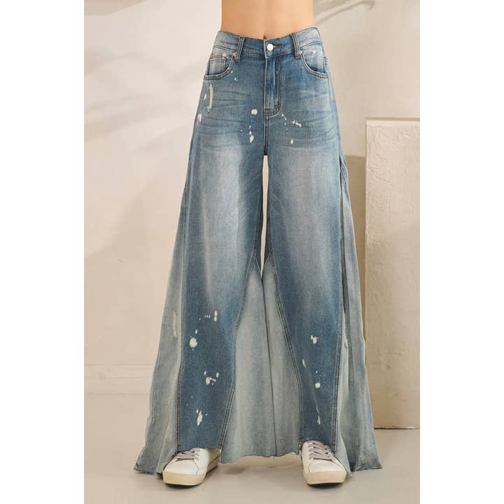 VASKET BLEGNETE WIDE LEG DENIMJEANS for engroshandel hos Oli&Hali