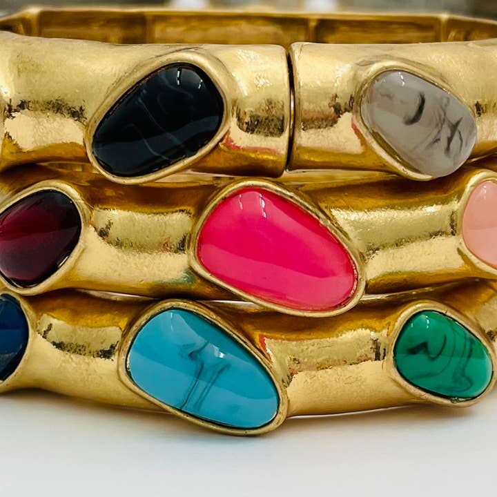 TWO FORTY TWO - Wholesale Cuff Bracelet - VINTAGE - Faux Stone Bangle (gold/pink) BR126