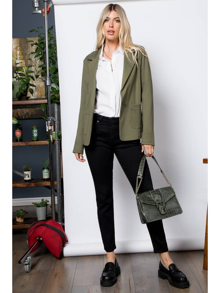 26 International - Wholesale Blazer - Women's - Ponte One Button Front /w Patch Pocket Blazer38