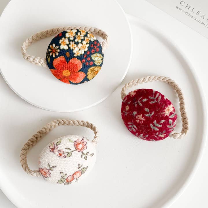 Vintage Fabric Button Hair Ties for wholesale by Chlea & Co.