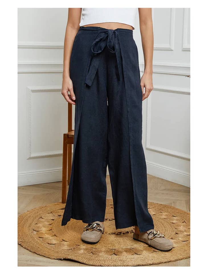 Calças 100% linho com pernas largas REF. 30449 por atacado de LÉA & LUC