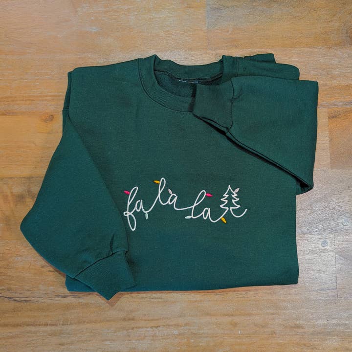 Fa La La Embroidered Holiday Song Christmas Light Sweatshirt for wholesale by Penelope Annen Design