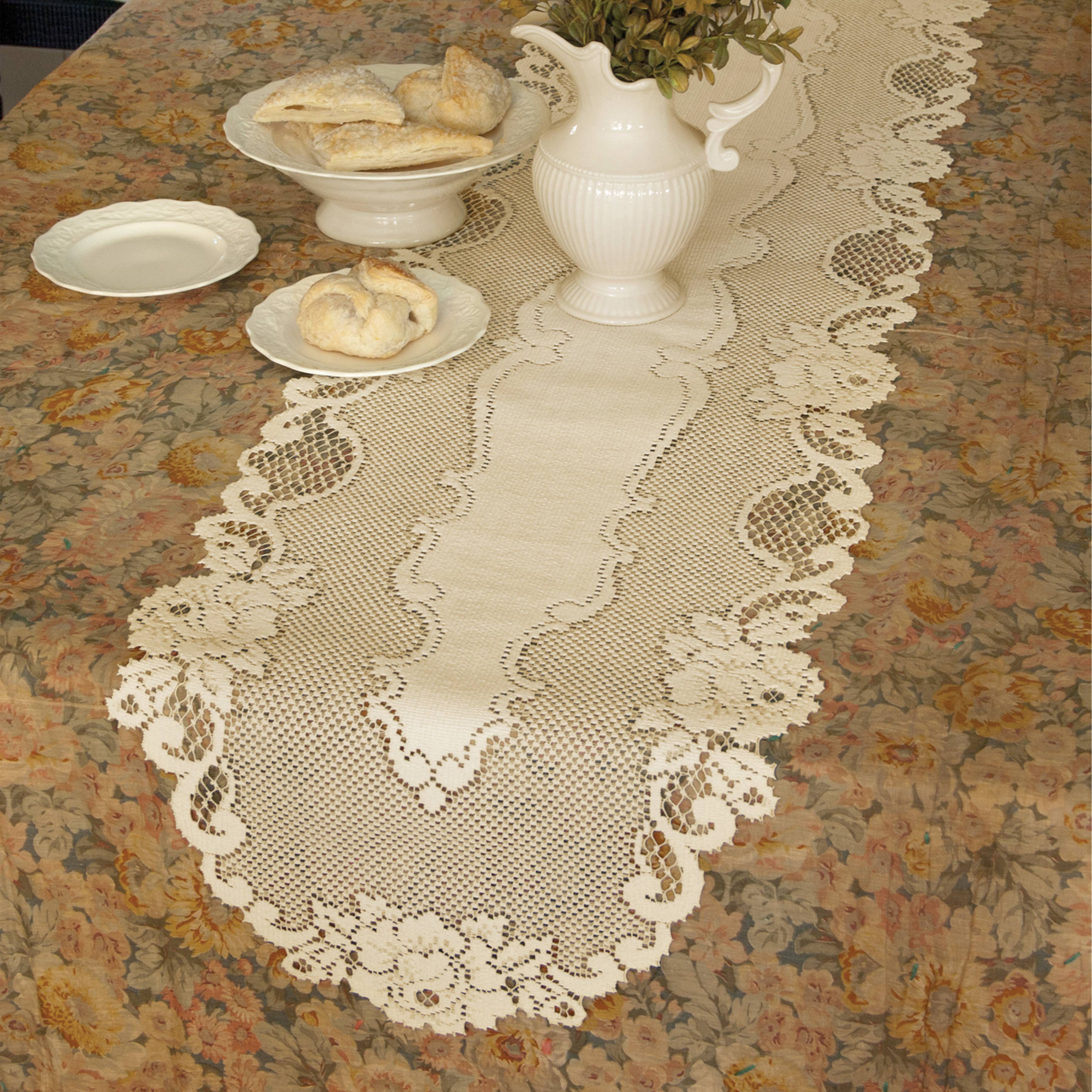 Heritage Lace - Wholesale Table Runner - Vintage Rose 14x62 Ecru Lace Table Runner0