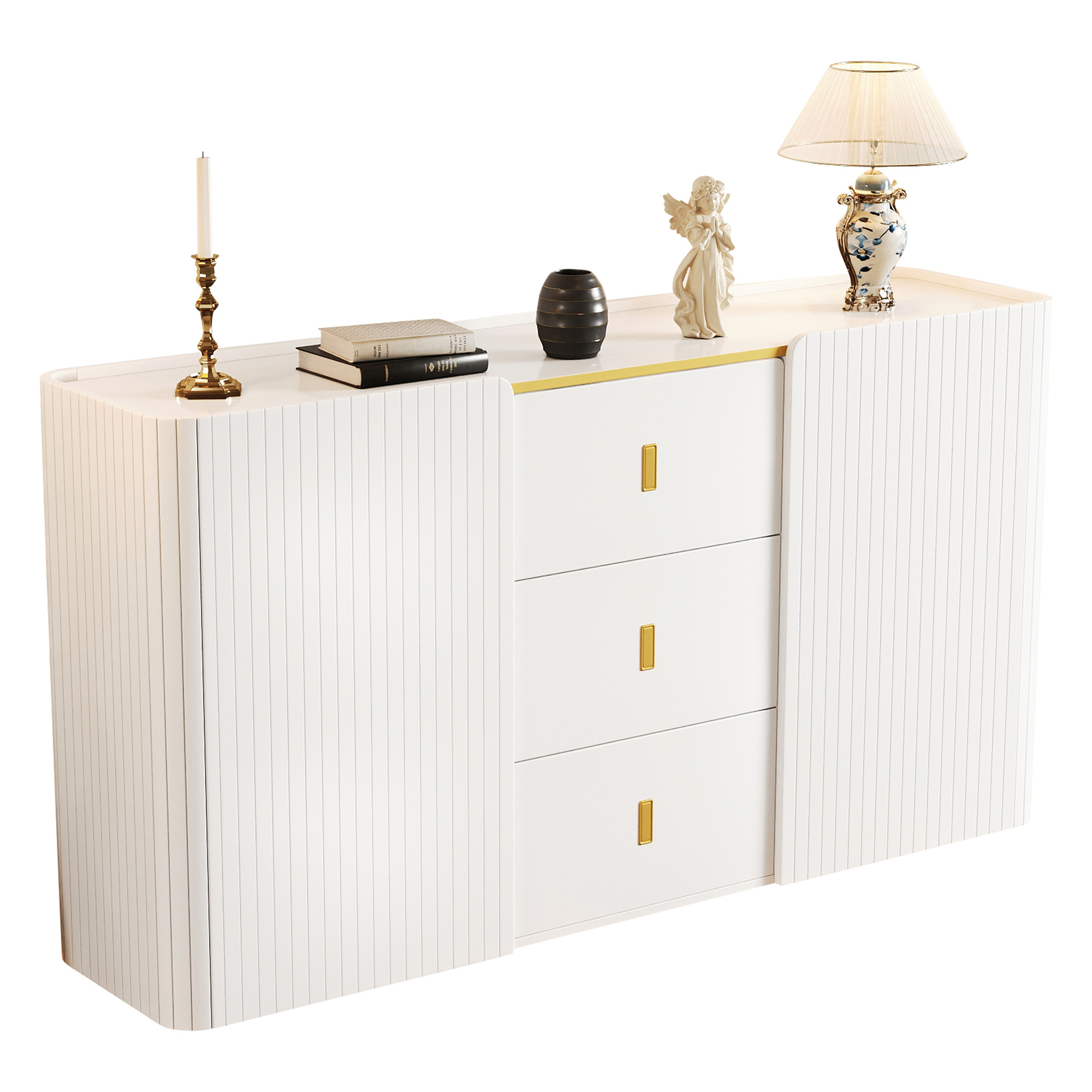 Urban Meuble – Aparador por atacado – Buffet branco elegante 2 portas, 2 gavetas com iluminação LED 150*35*80cm KRAUDREL24