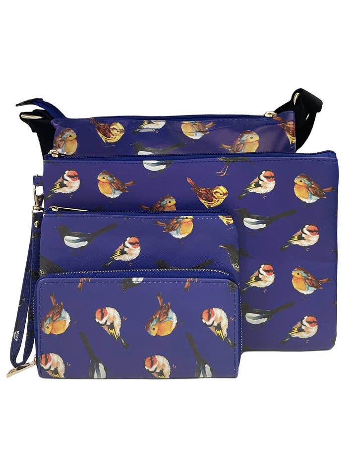 British Wildlife fugleprint taske kollektion - navy for engroshandel hos Fashion Scarf World