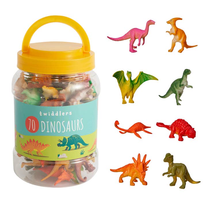 The Twiddlers - Vente Lot de jouets – enfant - Pot de 70 mini figurines de dinosaures Jurassic pour enfants1