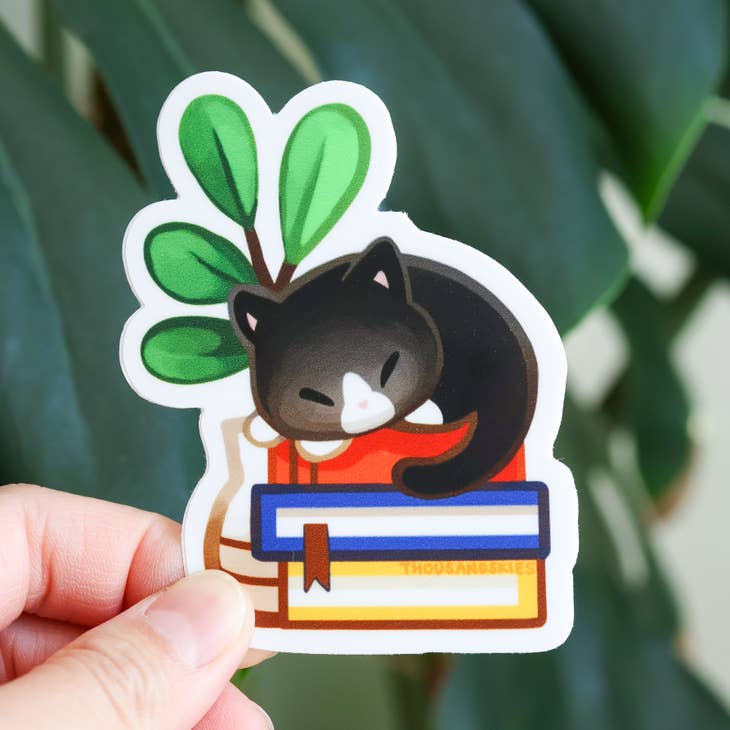 Thousand Skies - Wholesale Sticker - Vinyl Sticker Cat Napping On Books