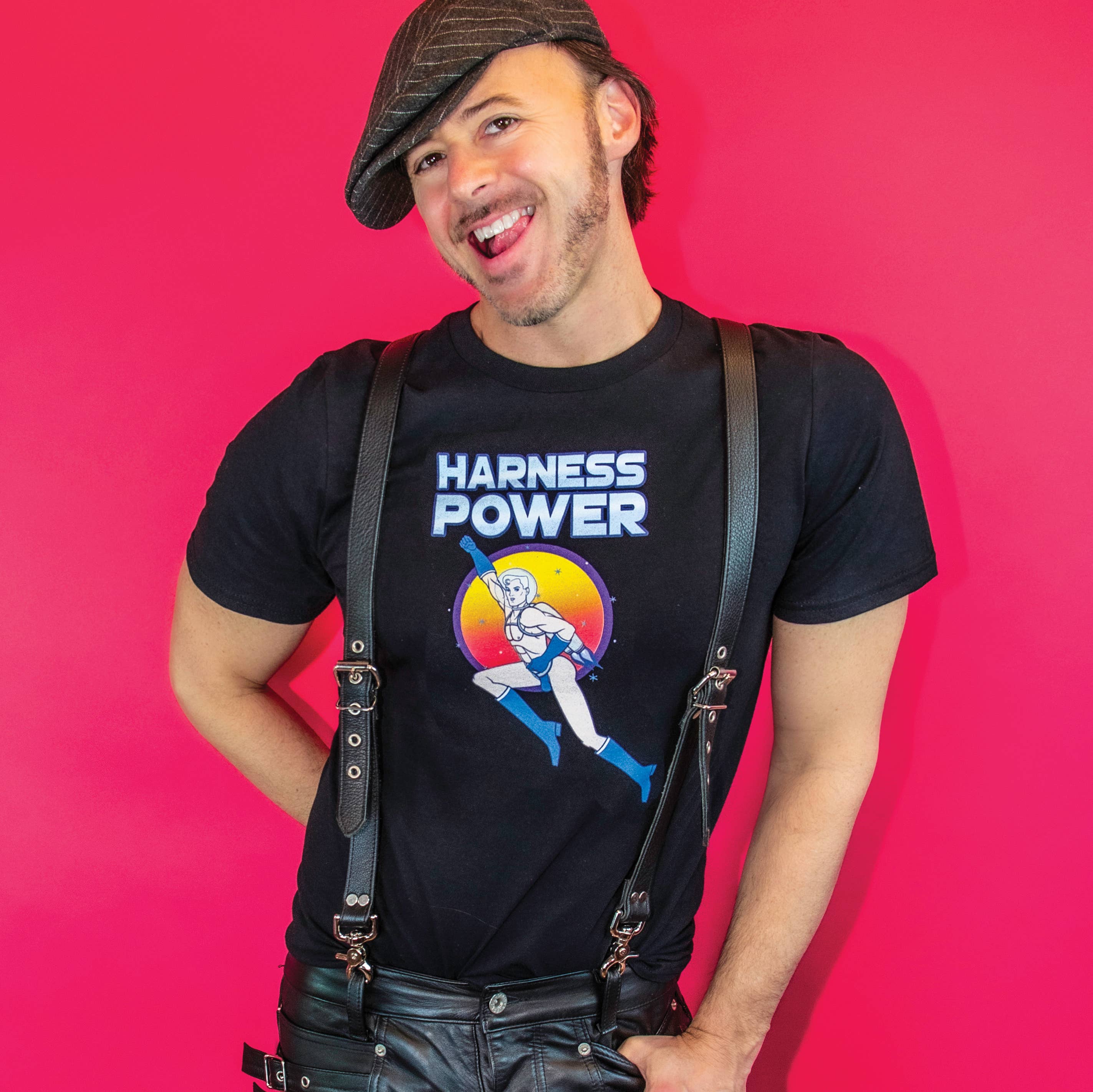 Peachy Kings / Kweer Cards - Wholesale Screen Printed T-Shirt - Unisex - Harness Power T-shirt ( Gay Queer LGBTQ) - Black1