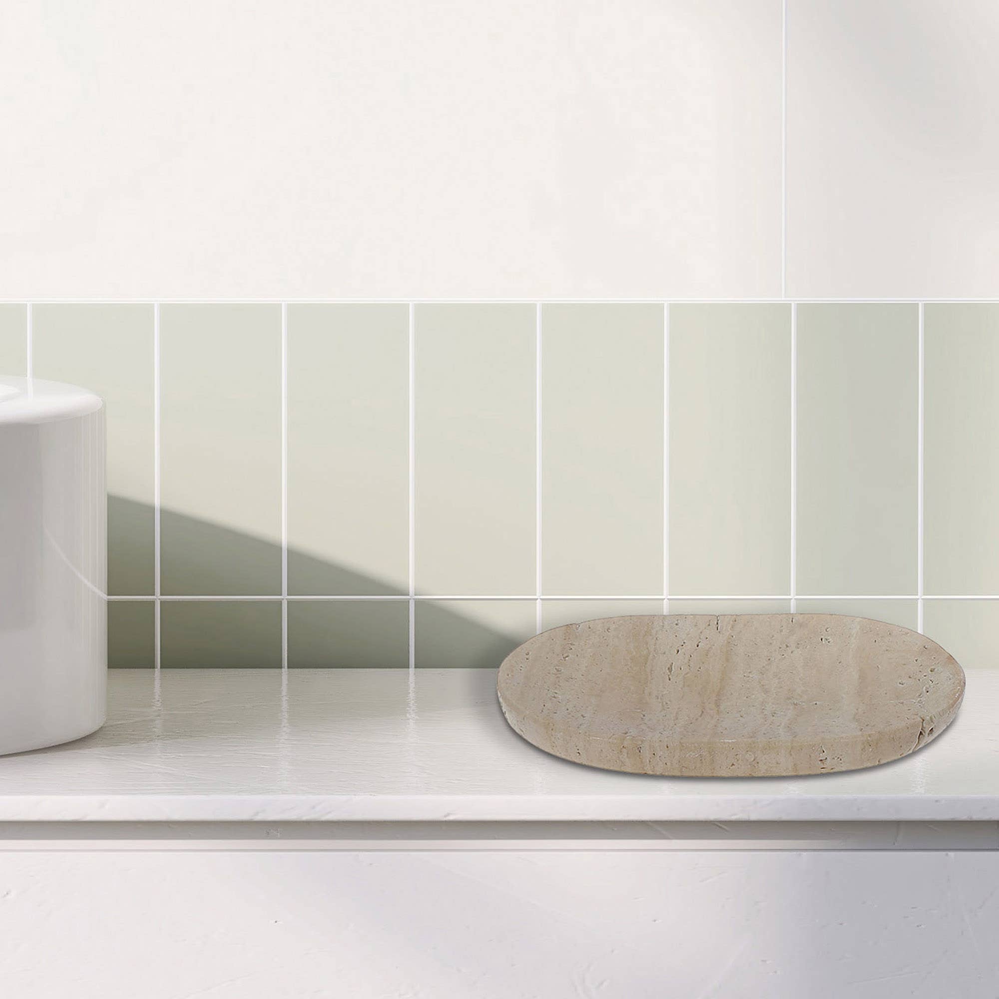 Beige Vivienne Trevantine Marble Oval Soap Dish for wholesale on Faire1