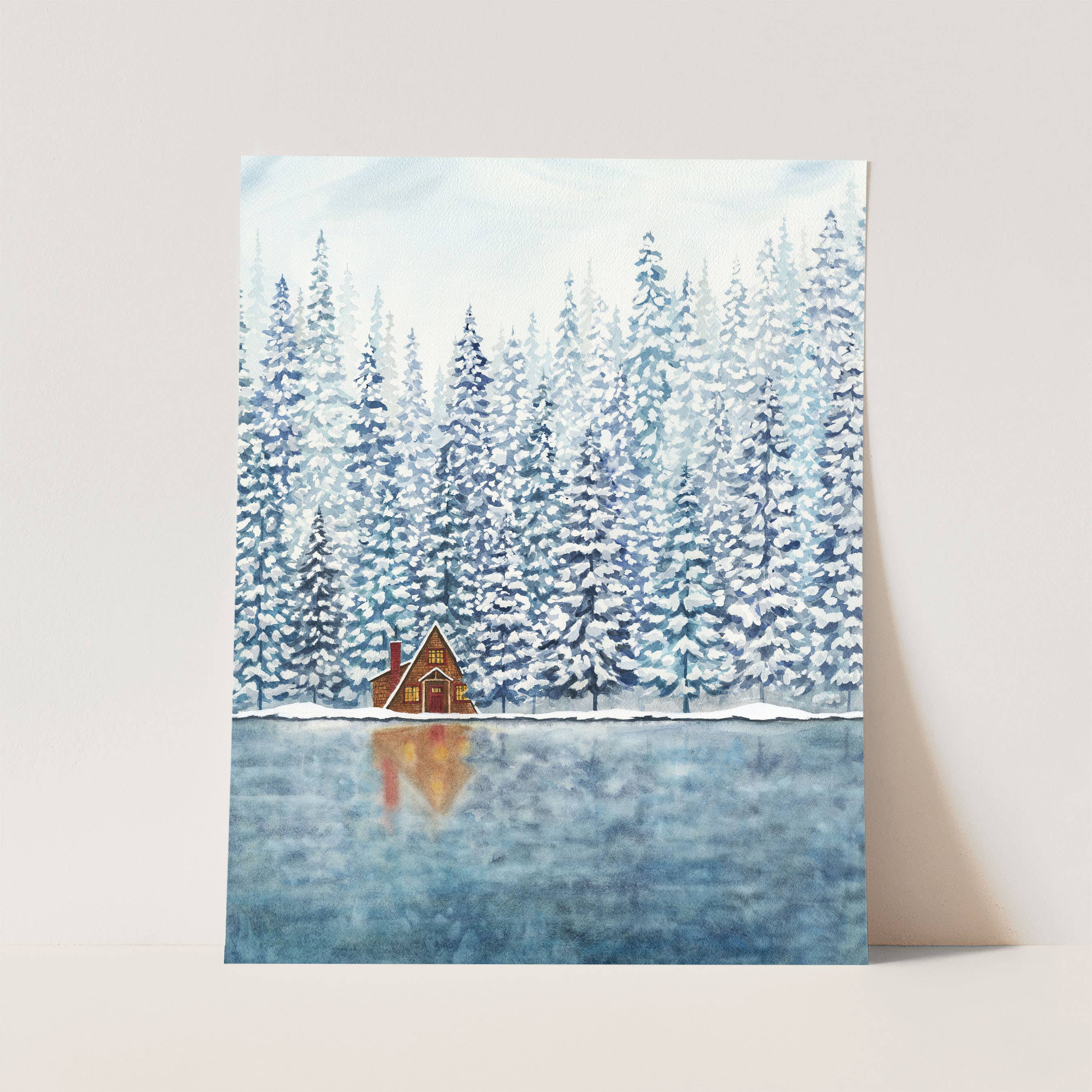 Watercolor Wednesday - Wholesale Art Print - Winter Art Print | Snowy A-Frame, Cozy Wall Decor for Cabin