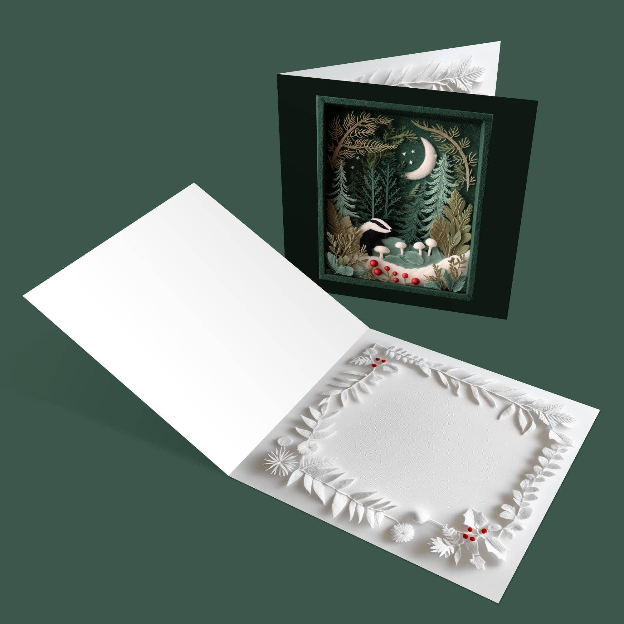 Good Post Day – wholesale Season’s Greetings card – Badger & Moon Christmas 2D Print Shadow Box Card 2