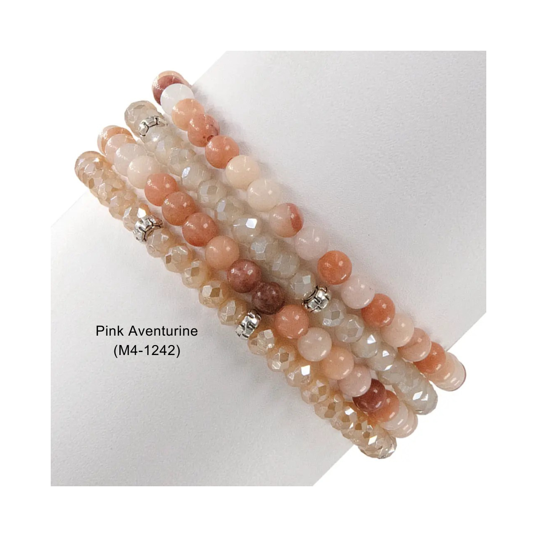 My Fun Colors - Wholesale Beaded Bracelet - Gemstone + Crystal Bead Stretch Bracelets, Set410