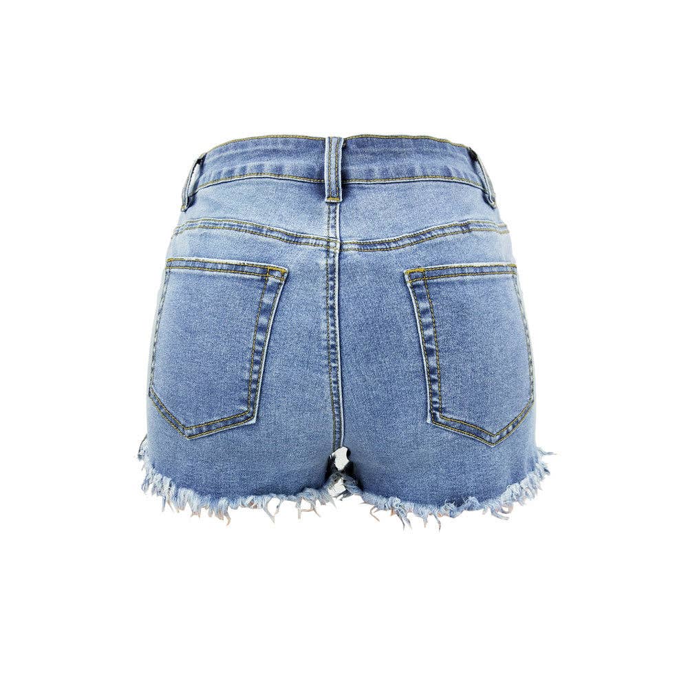 Lovesoft - Wholesale Shorts - Women's - Luvamia Women's High-Rise Denim Raw Hem Ripped Shorts13